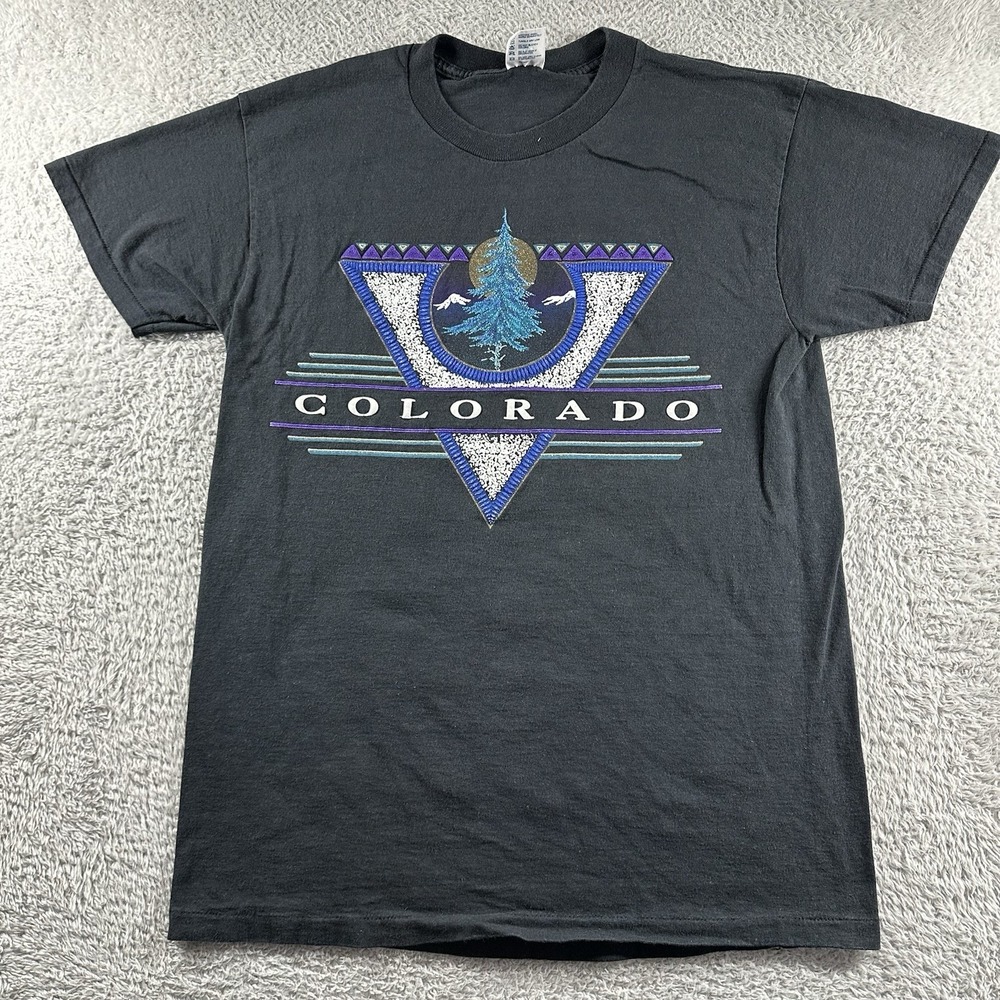 VINTAGE 90s Destination Shirt‎ Mens Medium Black Colorado Single Stitch Native